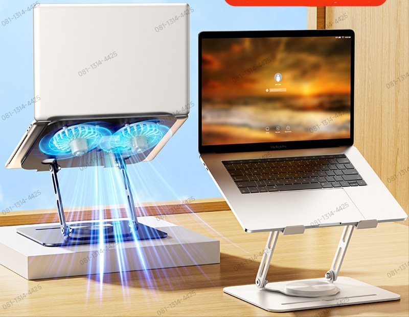 360° Rotating Laptop Stand with Cooling Fan – Adjustable, Foldable Desktop Notebook Stand with Storage | Carbon Steel, Portable